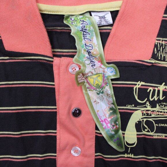 Artful Dodger Cutter Lads Polo Shirt NWT Mens 3XL Black/Orange Graphic Print S/S - Picture 9 of 16